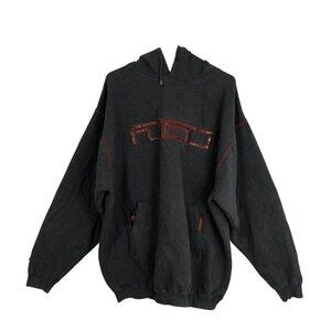 Fubu Charcoal Gray Hoodie Sweatshirt Red Accents Drawstring Hood Mens Size L